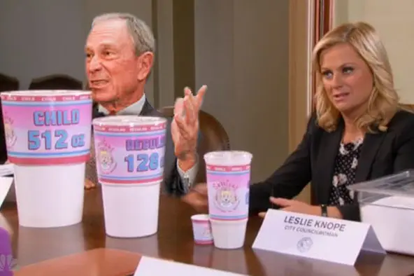 Mayor Bloomberg and Pawnee Council Member Knope are not happy with Big Soda
